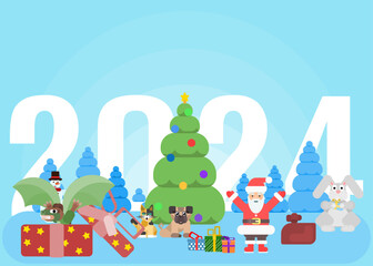 new year poster with dragon for 2024 and snowman.