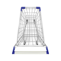 Supermarket trolley top. Photo realistic shop trolly cart above view, empty shopping metal basket wheels carting purchases, grocery market equipment, 3d tidy vector illustration © ssstocker