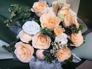 Closeup of bouquet of roses