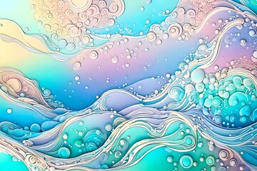Fototapeta na wymiar An abstract oceanic background with waves and foamy bubbles in pastel colors.