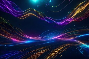 Fototapeta na wymiar A futuristic digital art piece with neon bubbles and sleek wave patterns.