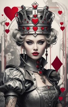 portrait of a woman in a dress with a dack of card theme