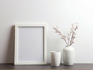 A frame on the wall, a mockup of a poster, a poster in the room, empty white room with a window