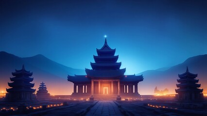 pagoda temple at haze night - obrazy, fototapety, plakaty