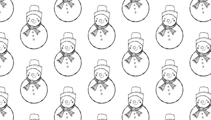 Seamless pattern with cute handdrawn  snowman