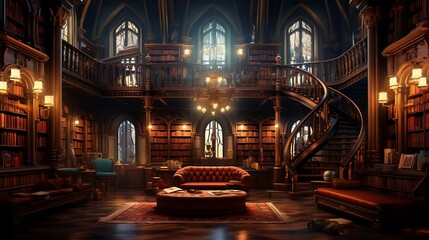 A library with a section for mysteries and detective novels. - obrazy, fototapety, plakaty