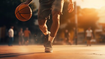 Street Basketball Player Mastering Dribbling Skills on Court. Generative ai