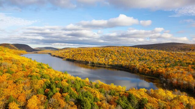 Time lapse of the clouds moving about the beautiful fall colors surrounding a lake in Michigan