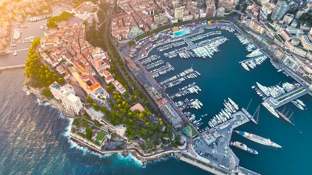 Sunset view of Monaco, a sovereign city-state on the French Riviera, in Western Europe, on the Mediterranean Sea