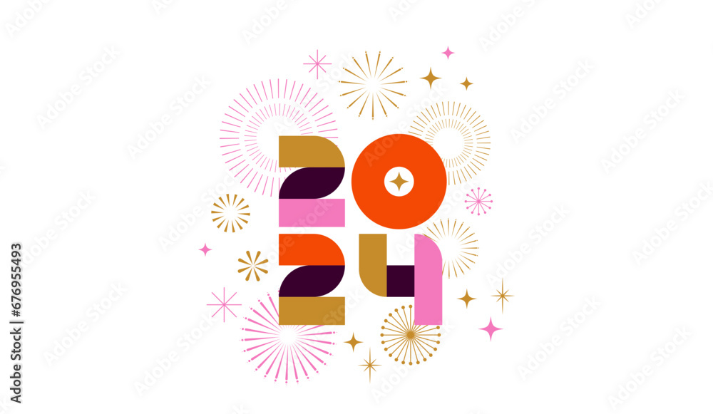 Wall mural happy new year 2024, poster, banner and card design - Wall murals