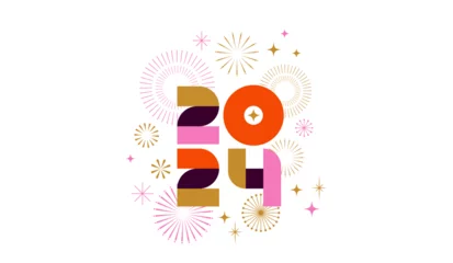 Gordijnen Happy New Year 2024, poster, banner and card design © Marina Zlochin