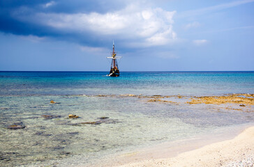 Grand Cayman Island Beach And Pirate Ship Replica