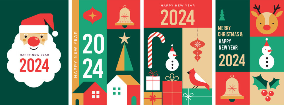 Happy New Year 2024, poster, banner and card design