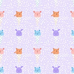 Cartoon animals seamless ice cream pattern for wrapping paper and fabrics and linens and kids clothes print