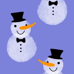 Cartoon winter ice seamless snowman and snowflakes pattern for Christmas packaging and new year