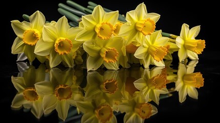 Daffodils. Beautiful Narcissus Flowers. Mother's day concept with a space for a text. Valentine day concept with a copy space.