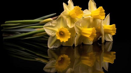 Naklejka na ściany i meble Daffodils. Beautiful Narcissus Flowers. Mother's day concept with a space for a text. Valentine day concept with a copy space.