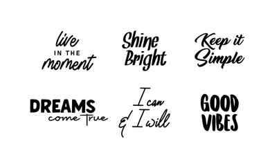 Motivational quotes. Lettering design. Inspirational phrases. Positive thinking. Love yourself and good vibes.