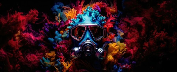 gas mask in the ocean.  - obrazy, fototapety, plakaty