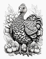 Fototapeta premium Thanksgiving coloring book graphics for children and adults