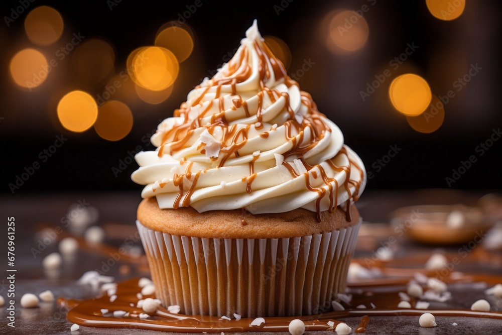 Poster appetizing cake. background with selective focus and copy space