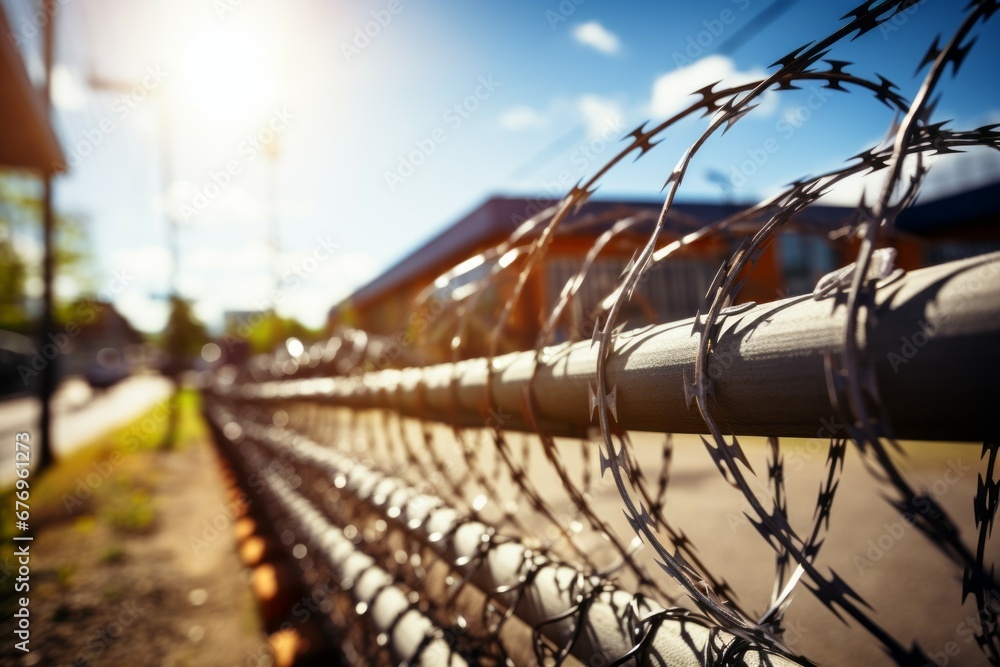 Poster fence of the state border or protected object. background with selective focus and copy space