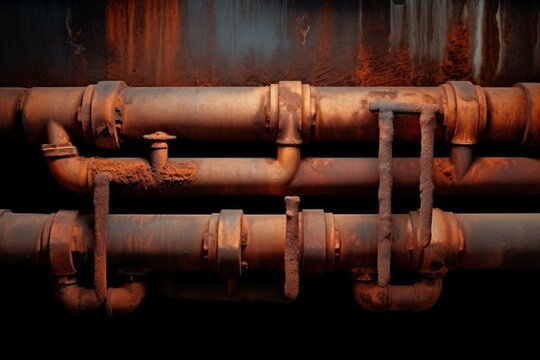 Old pipes requiring replacement. Background with selective focus and copy space