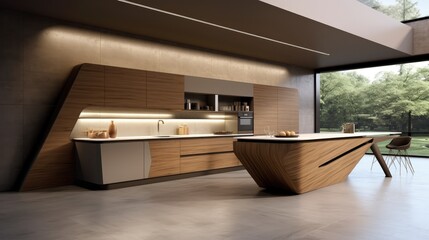 kitchen interior wooden simple material idea concept futuristic
