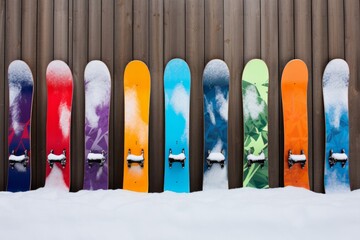 colorful snowboards on the snow