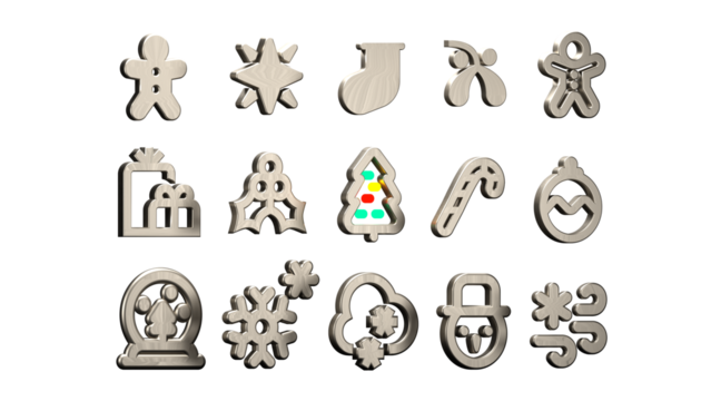Christmas 3d icons ornament set of 15 with metallic texture