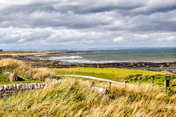 St Andrews, Scotland - September 21, 2023: Seaside views alongside the Kingsbarns Golf Course on...