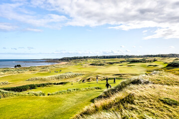 St Andrews, Scotland - September 21, 2023: Landscape views of the Kingsbarns Golf Course on the outskirts of St Andrews Scotland
 - obrazy, fototapety, plakaty