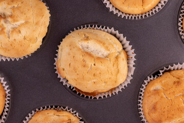 baked delicious and fresh cupcakes in cupcake molds