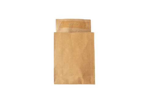 Paper courier bag with flap and traces of glue and isolated transparent png. Open retail or postal packaging envelope made from brown kraft recycled paper.
Eco friendly packing.

