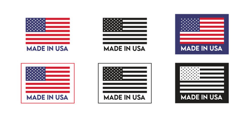 Made in USA badge with USA flag elements Set,US icon with American flag. Vector illustration.	
