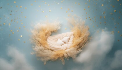 Newborn baby nest or crib backdrop, photoshop overlay,  pastel blue colors - obrazy, fototapety, plakaty