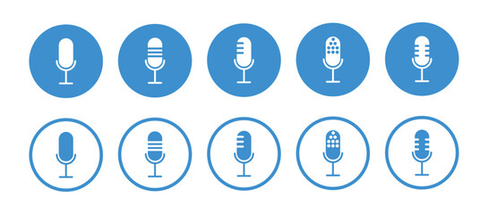 Microphones icons set, Mic icons, Podcast talk radio sound buttons, Vector illustration, 
