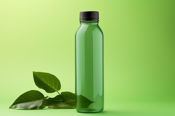 a durable water bottle on a refreshing green background. Leave enough room on the bottle's label for customization or branding.