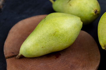 fresh harvest of pears on the table in the kitchen