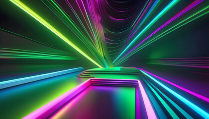 3D rendering, abstract neon background with chaotic lines