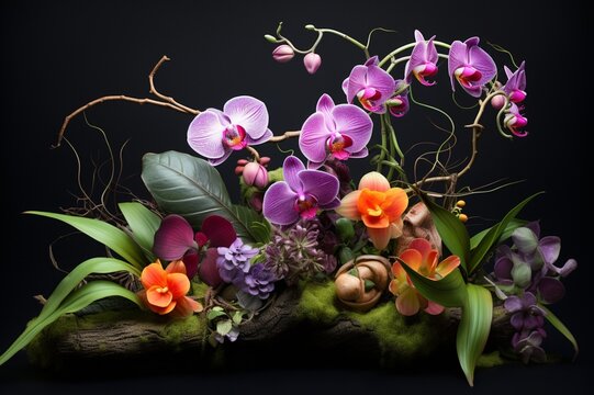 Exotic orchids on a green canvas, showcasing types for your flower shop.