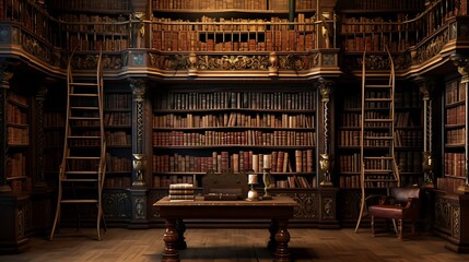 A library with a collection of antique manuscripts. - obrazy, fototapety, plakaty