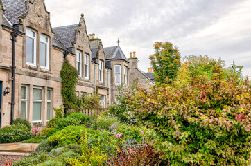 Fototapeta na wymiar Nairn, Scotland - September 24, 2023: Stately manors in the seaside town of Nairn, Scotland 