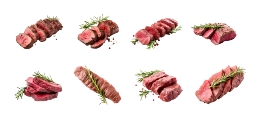 Fotobehang collection set of Venison tenderloin meat isolated on a transparent background. © bird_saranyoo