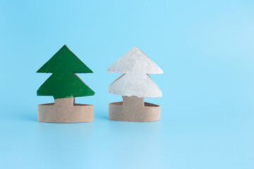how to make a christmas tree out of toilet paper rolls, process art, miniature spruce trees, toy package,