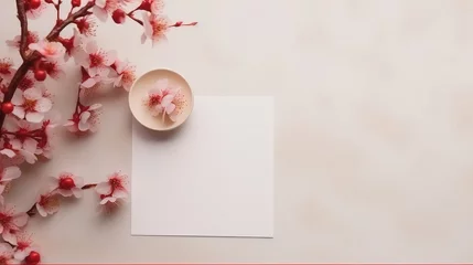 Foto op Aluminium minimalistic chinese new year postcard with empty space for congratulations with cherry blossom branch decoration  © Klay