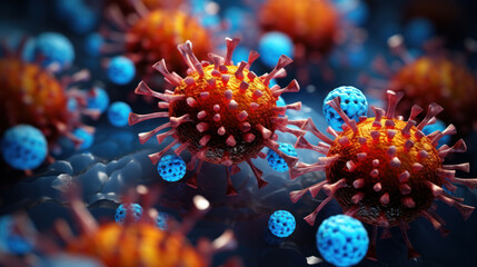 Imaginary image of coronavirus under electronic microscope - obrazy, fototapety, plakaty