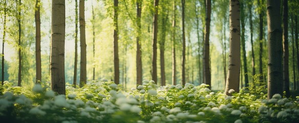 Fototapeta premium a tranquil and beautiful forest. wood, tree. generative AI