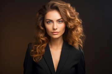 Portrait of beautyful and confident business woman, one color background, generative ai