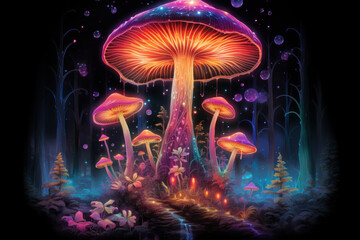Glowing magic mushrooms - psychedelic art